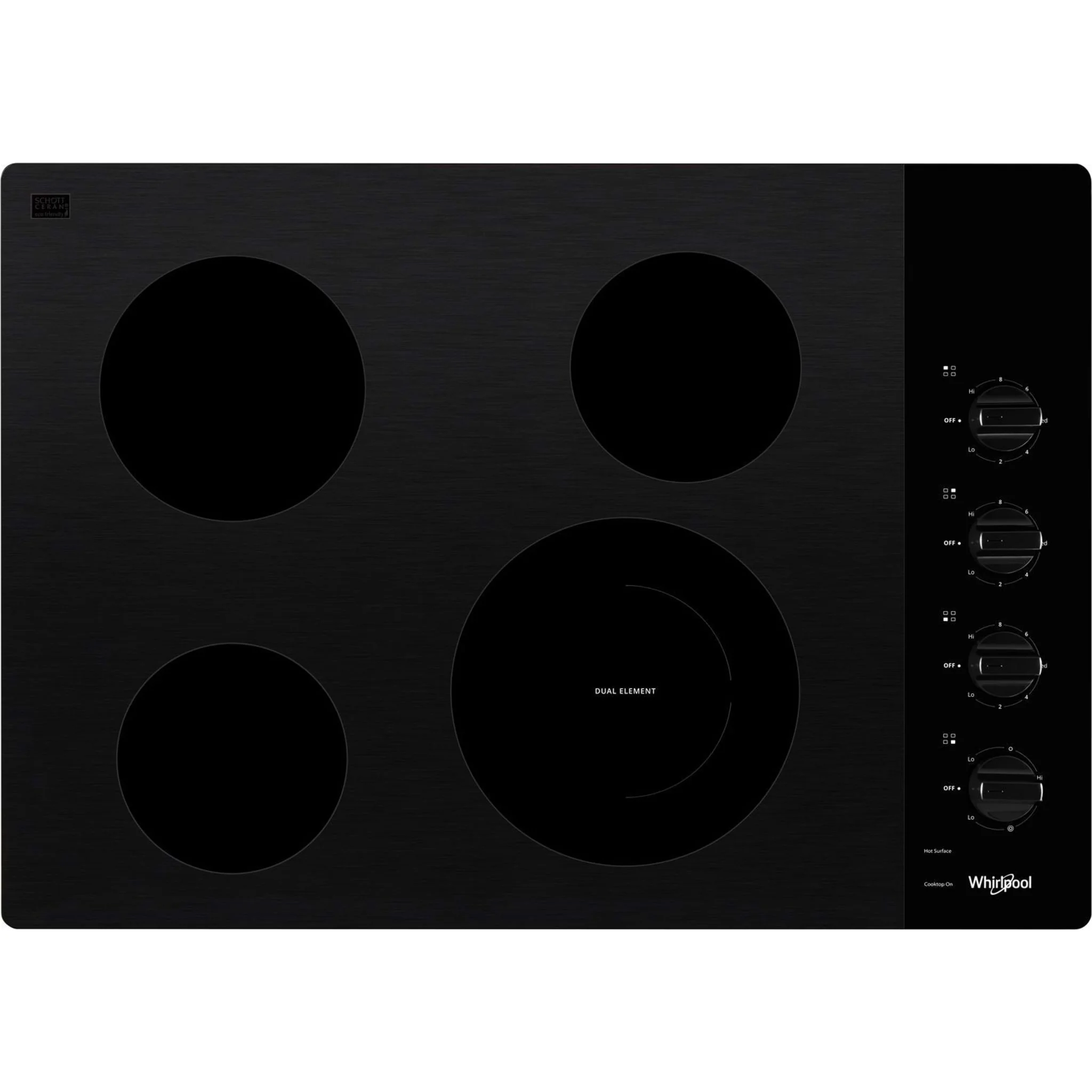 Whirlpool 30-inch Electric Ceramic Glass Cooktop with Dual Radiant Element -Black (WCE55US0HB) - Image 3